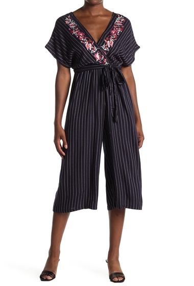 Imbracaminte femei angie floral embroidered striped crop jumpsuit navy