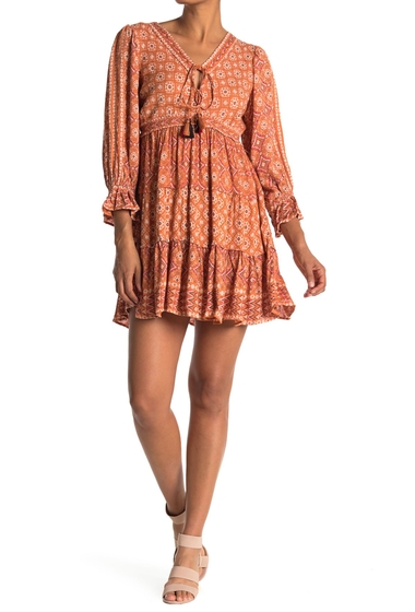 Imbracaminte femei angie v-neck patterned tiered dress rust