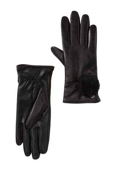 Accesorii femei ugg genuine dyed shearling pompom leather gloves black