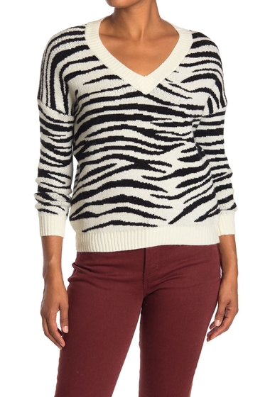 Imbracaminte femei poof v-neck zebra print sweater ivory black