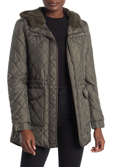 Imbracaminte femei lucky brand faux shearling lined hood quilted zip jacket army green