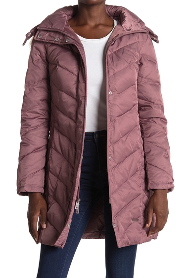 Imbracaminte femei kenneth cole new york faux fur trimmed removable hood quilted down puffer jacket dusty rose