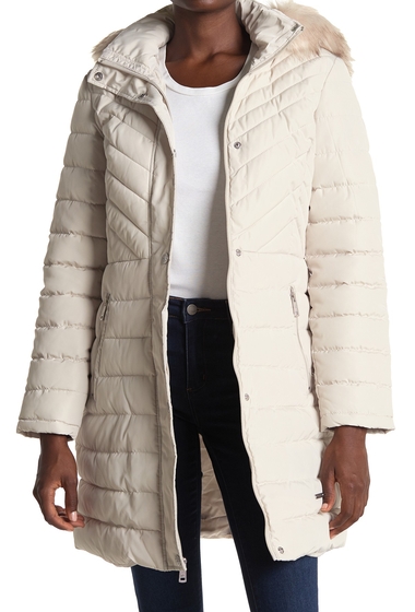 Imbracaminte femei kenneth cole new york faux fur trimmed removable hooded satin quilted puffer jacket frost