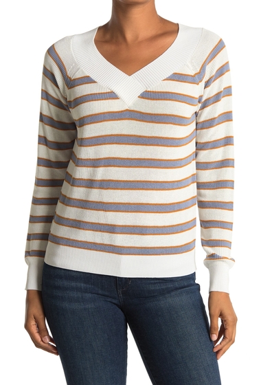 Imbracaminte femei heartloom relaxed knit v-neck stripe sweater eggshell