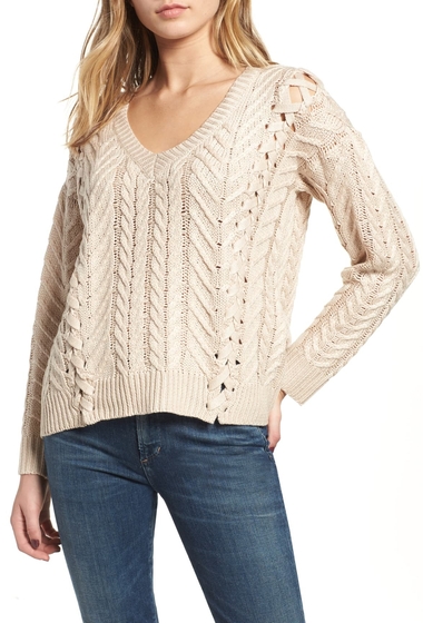 Imbracaminte femei heartloom evie cable knit lace-up sweater oatmeal