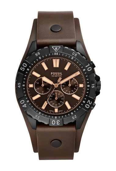 Ceasuri barbati fossil mens garrett chronograph brown leather watch 44mm no color