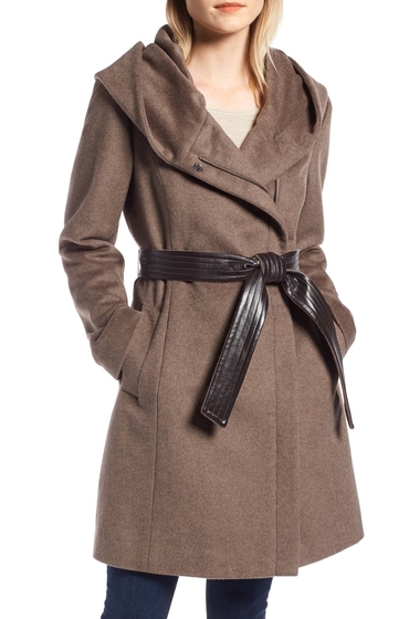 Imbracaminte femei cole haan hoodied tie waist wool blend coat portabello