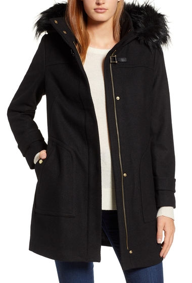 Imbracaminte femei cole haan faux fur trim 340 winter coat black