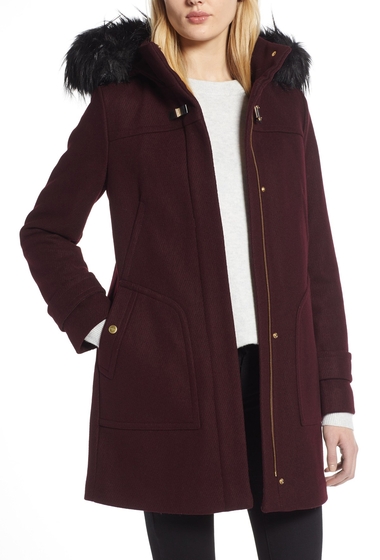 Imbracaminte femei cole haan faux fur trim 340 winter coat bordeaux