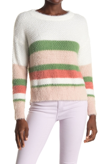 Imbracaminte femei all in favor striped fuzzy knit sweater white-pink
