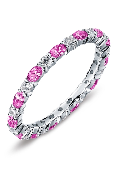 Bijuterii femei lafonn sterling silver october birthstone stackable band simulated diamond ring whitelab-grown pink tourmaline