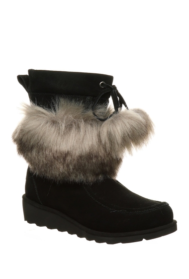 Incaltaminte femei bearpaw arden suede genuine sheepskin faux fur short boot black ii 011
