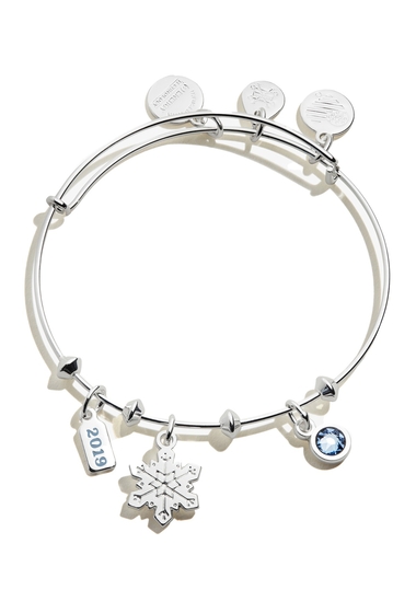 Bijuterii femei alex and ani snowflake trio charm expandable wire bangle bracelet shiny silver