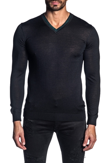 Imbracaminte barbati jared lang v-neck knit pullover sweater black