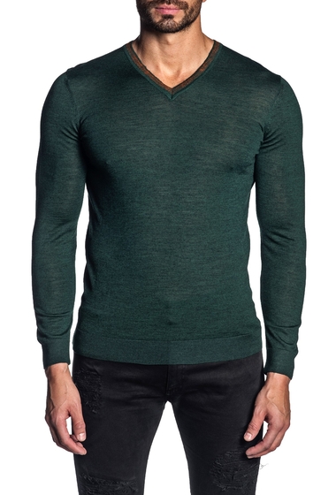 Imbracaminte barbati jared lang v-neck knit pullover sweater green