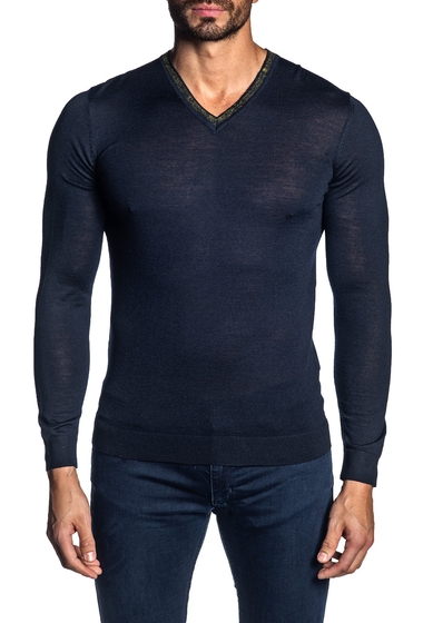 Imbracaminte barbati jared lang v-neck knit pullover sweater dark navy