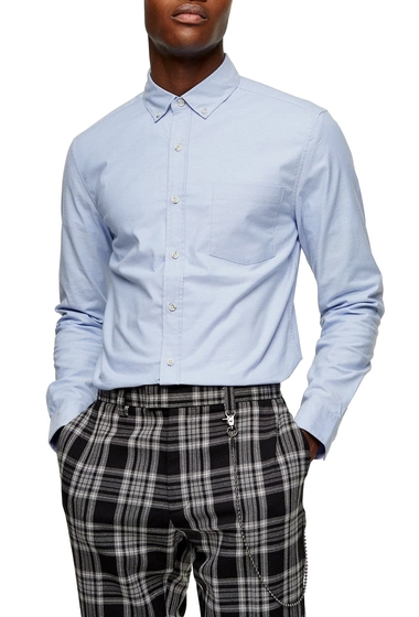 Imbracaminte barbati topman skinny fit button-down oxford shirt blue
