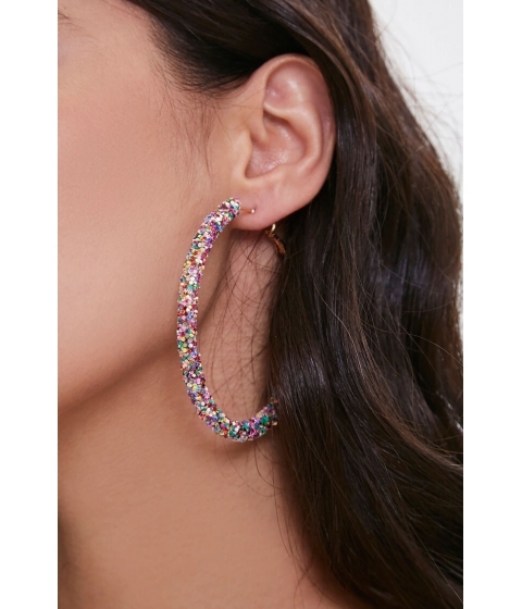 Bijuterii femei forever21 glitter hoop earrings pink