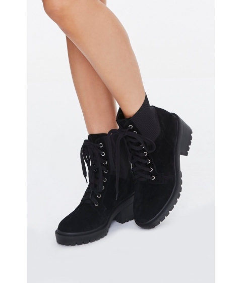 Incaltaminte femei forever21 lace-up sock ankle boots black