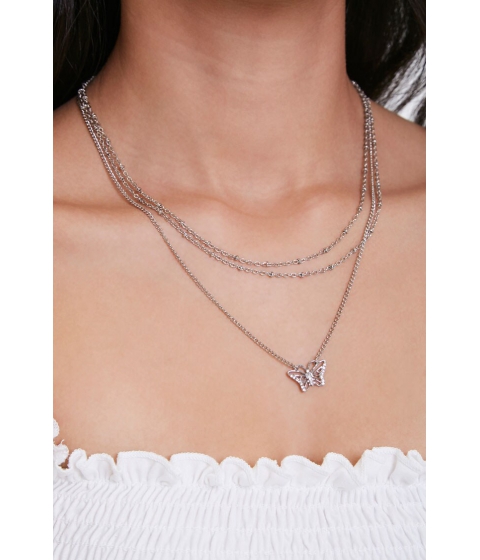 Bijuterii femei forever21 layered butterfly charm necklace silver