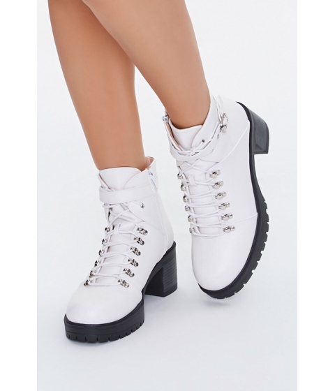 Incaltaminte femei forever21 lace-up block heel ankle boots white