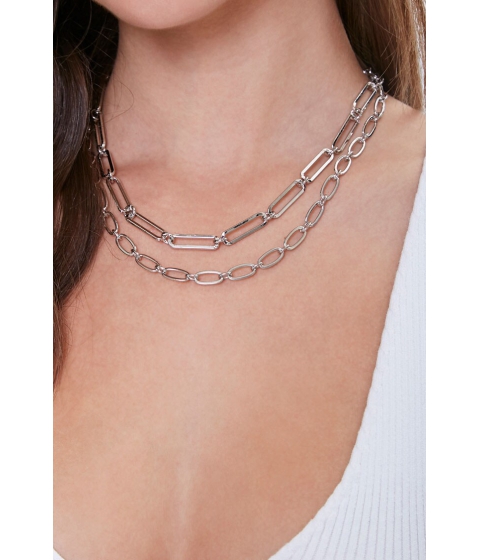 Bijuterii femei forever21 layered anchor chain necklace silver