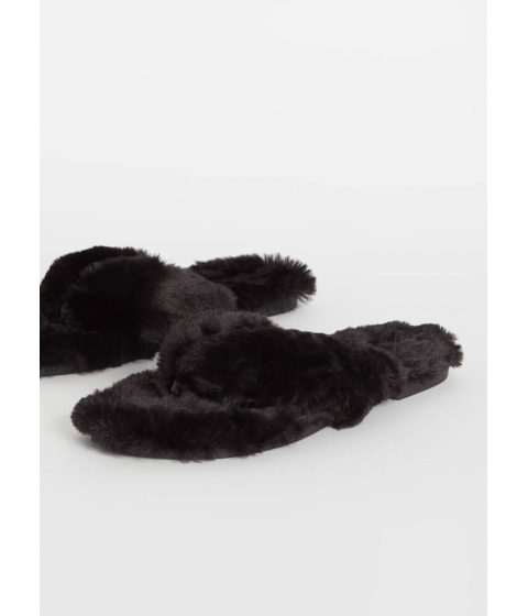 Incaltaminte femei cheapchic soft expression faux fur thong sandals black