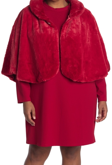 Imbracaminte femei nina leonard faux fur capelet plus size red