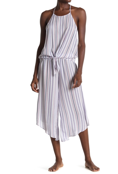 Imbracaminte femei midnight bakery tie front stripe printed pajama 2-piece set ivory