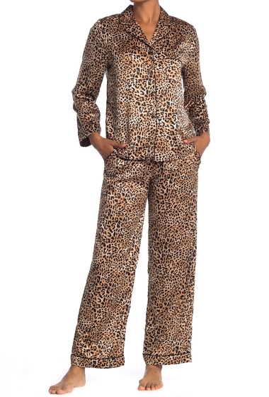 Imbracaminte femei in bloom by jonquil leopard print satin long sleeve shirt pants 2-piece pajama set natural