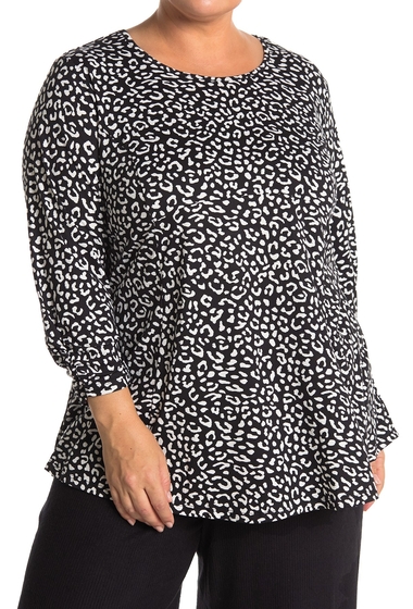 Imbracaminte femei bobeau patterned 34 sleeve babydoll top plus size blk cheetah