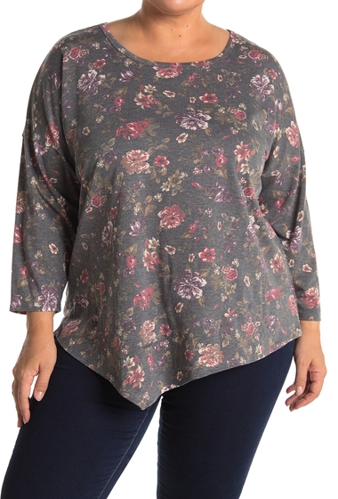 Imbracaminte femei bobeau asymmetrical floral print 34 sleeve top plus size ink lipstick la