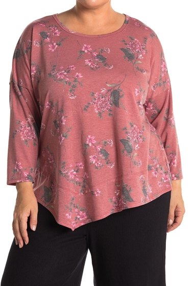 Imbracaminte femei bobeau asymmetrical floral print 34 sleeve top plus size mauve blossom