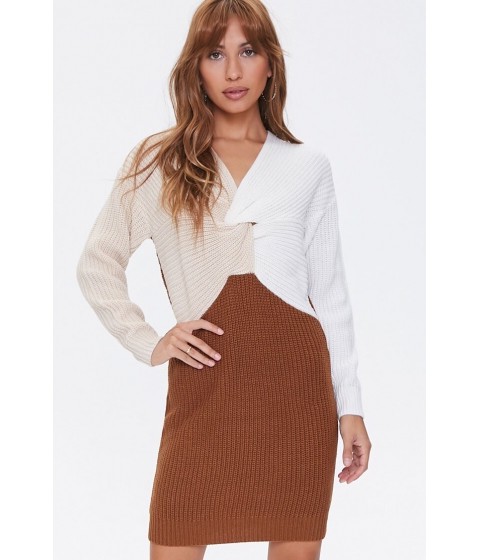 Imbracaminte femei forever21 colorblock twist-front dress browntaupe