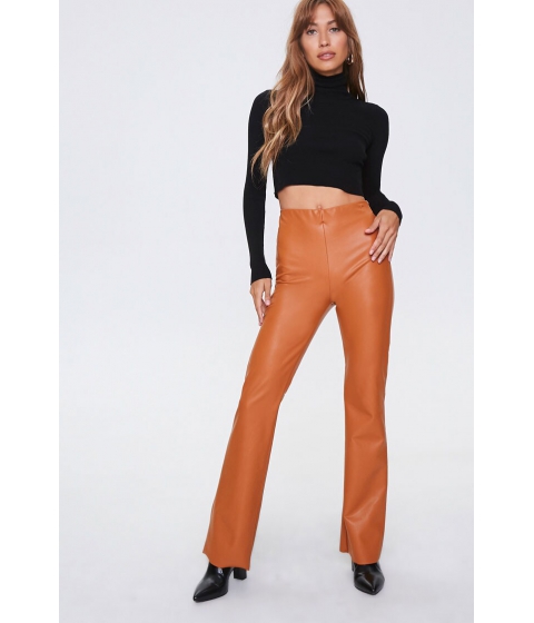 Imbracaminte femei forever21 faux leather flare pants camel