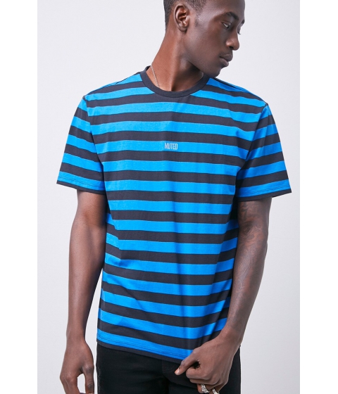 Imbracaminte barbati forever21 muted embroidered graphic striped tee blueblack