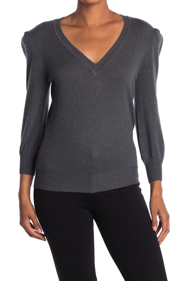 Imbracaminte femei autumn cashmere puff sleeve v-neck cashmere blend pullover sweater carbon