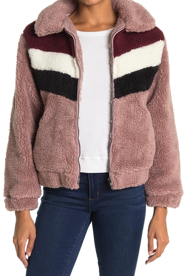Imbracaminte femei lush teddy colorblock faux fur zip jacket mauve-wine