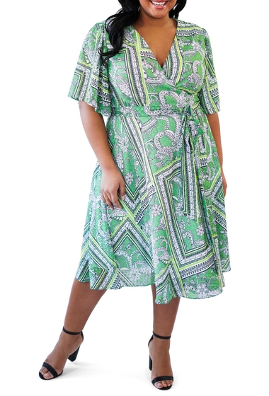 Imbracaminte femei maree pour toi printed wrap tie dress plus size green