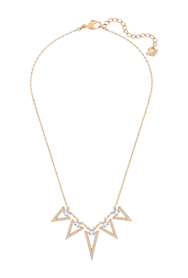 Bijuterii femei swarovski funk 18k rose gold plated prong set crystal pave triangle fringe necklace white