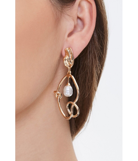 Bijuterii femei forever21 faux pearl wireframe drop earrings gold