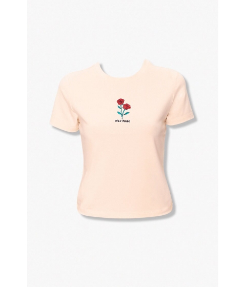 Imbracaminte femei forever21 wild roses embroidered graphic tee taupemulti