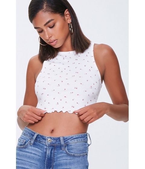 Imbracaminte femei forever21 floral lettuce-edge crop top ivoryred