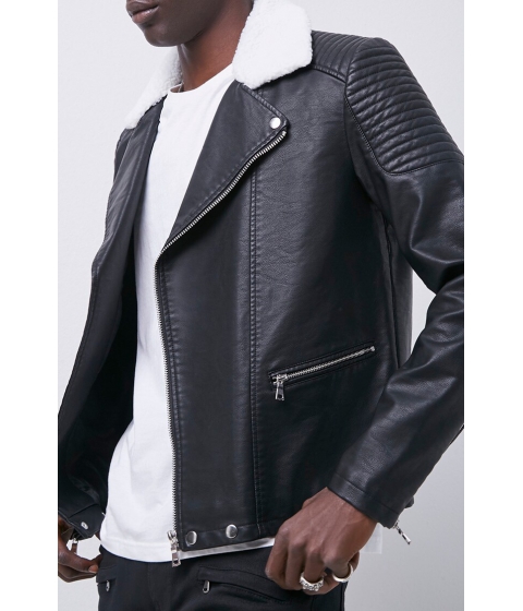Imbracaminte barbati forever21 faux leather moto jacket black