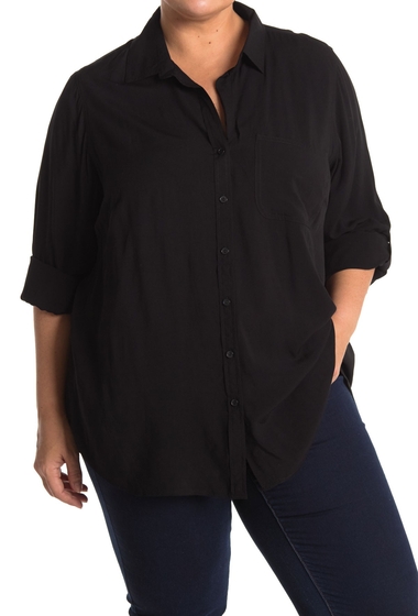 Imbracaminte femei velvet heart elisa roll tab sleeve button down blouse plus size black