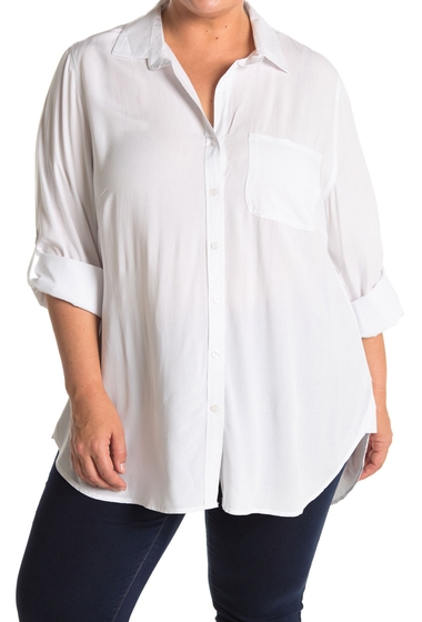 Imbracaminte femei velvet heart elisa roll tab sleeve button down blouse plus size opt white
