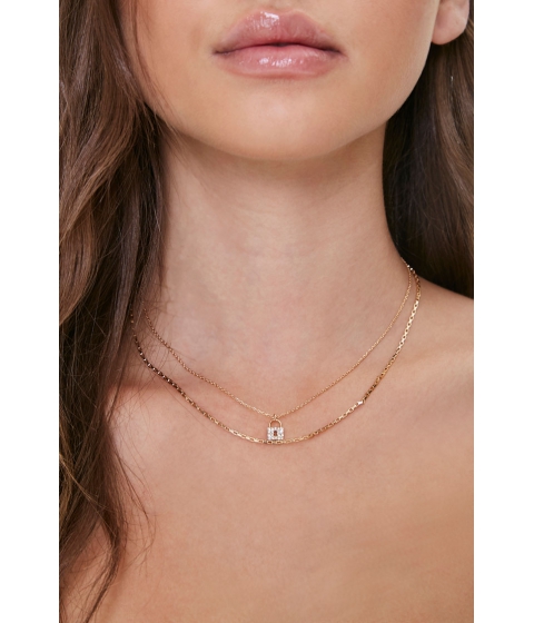 Bijuterii femei forever21 lock charm layered necklace gold