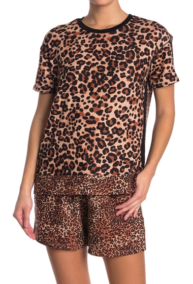 Imbracaminte femei kensie leopard print pajama t-shirt brown animal print