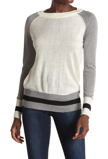 Imbracaminte femei poof striped cuff raglan sleeve sweater heather grey black