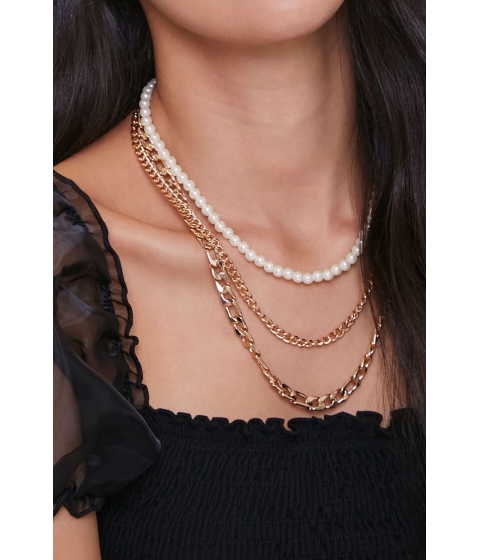 Bijuterii femei forever21 faux pearl chain necklace set goldcream